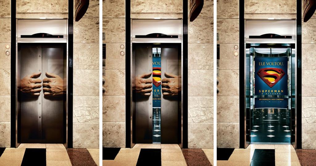 креативная реклама в лифте супермен